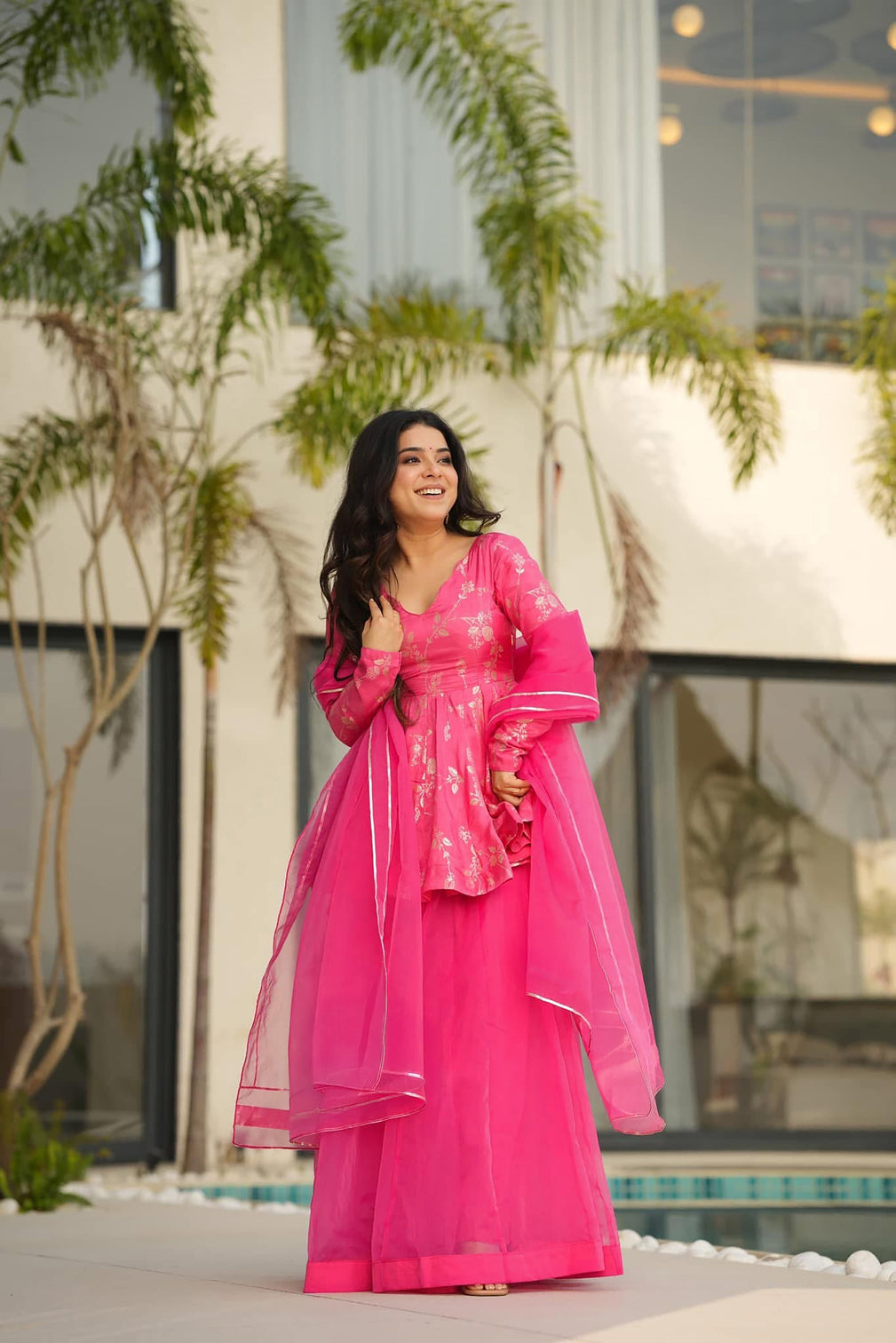 Silk Digital Print Sharara Suit with Organza Dupatta