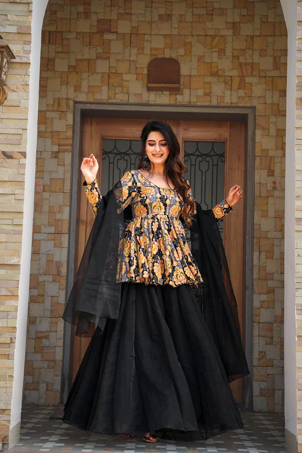 Silk Digital Print Sharara Suit with Organza Dupatta