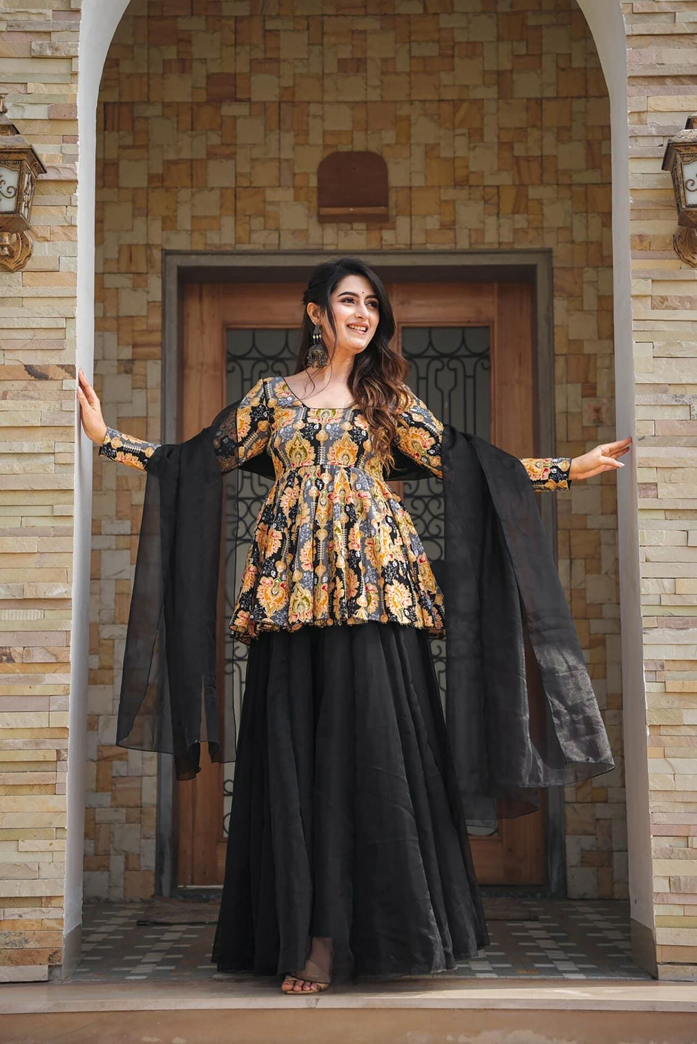 Silk Digital Print Sharara Suit with Organza Dupatta
