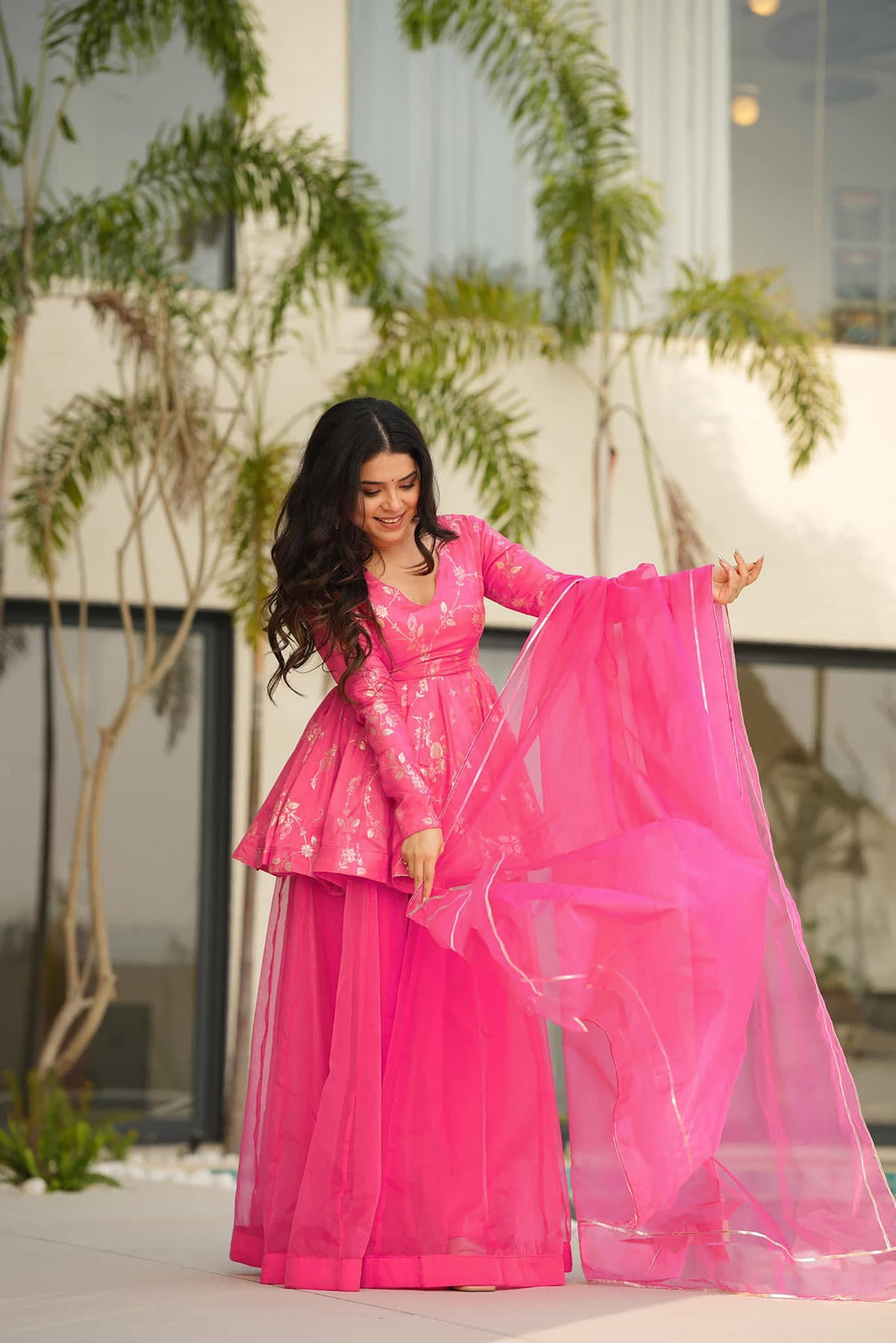 Silk Digital Print Sharara Suit with Organza Dupatta