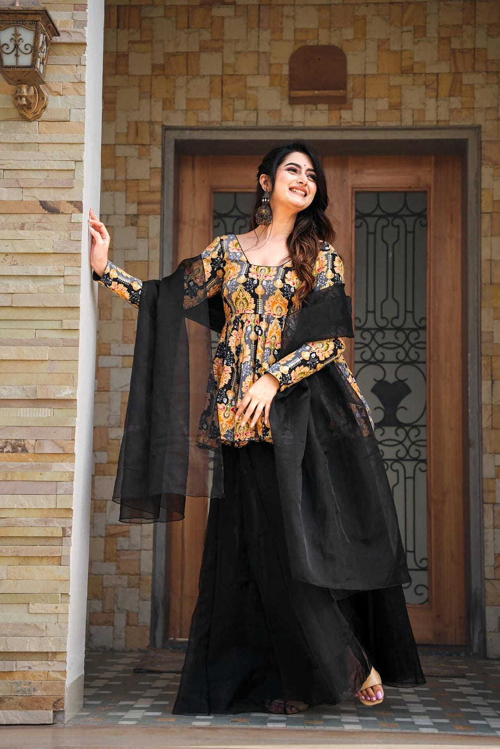 Silk Digital Print Sharara Suit with Organza Dupatta