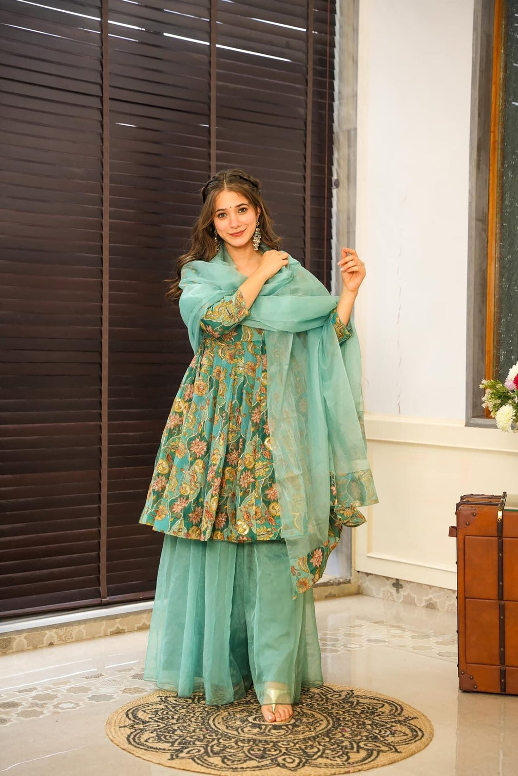 Silk Digital Print Sharara Suit with Organza Dupatta