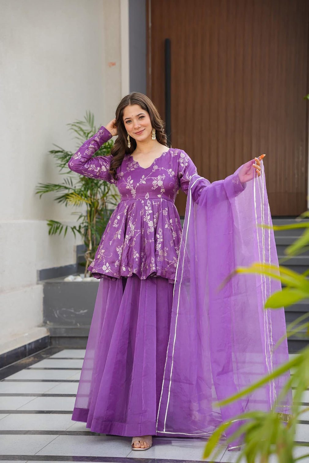 Silk Digital Print Sharara Suit with Organza Dupatta