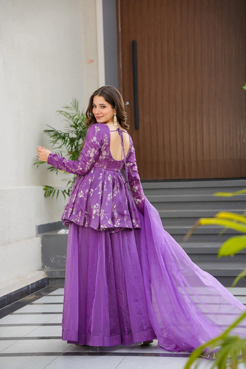 Silk Digital Print Sharara Suit with Organza Dupatta