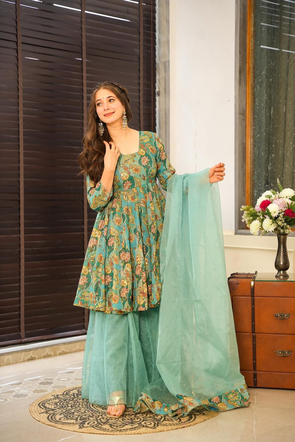 Silk Digital Print Sharara Suit with Organza Dupatta