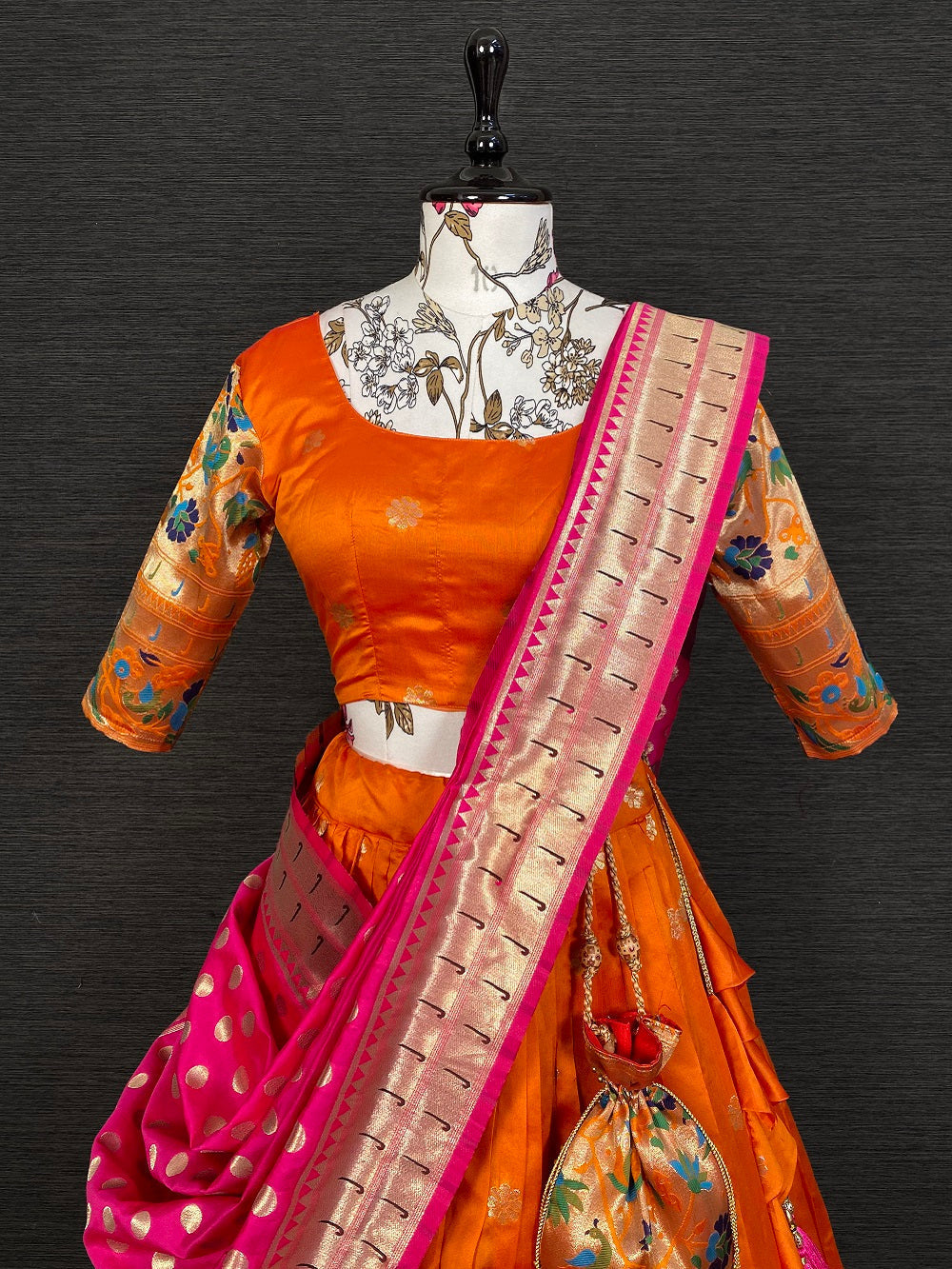 Orange Color Weaving Zari Work Silk Pethani Lehenga Choli