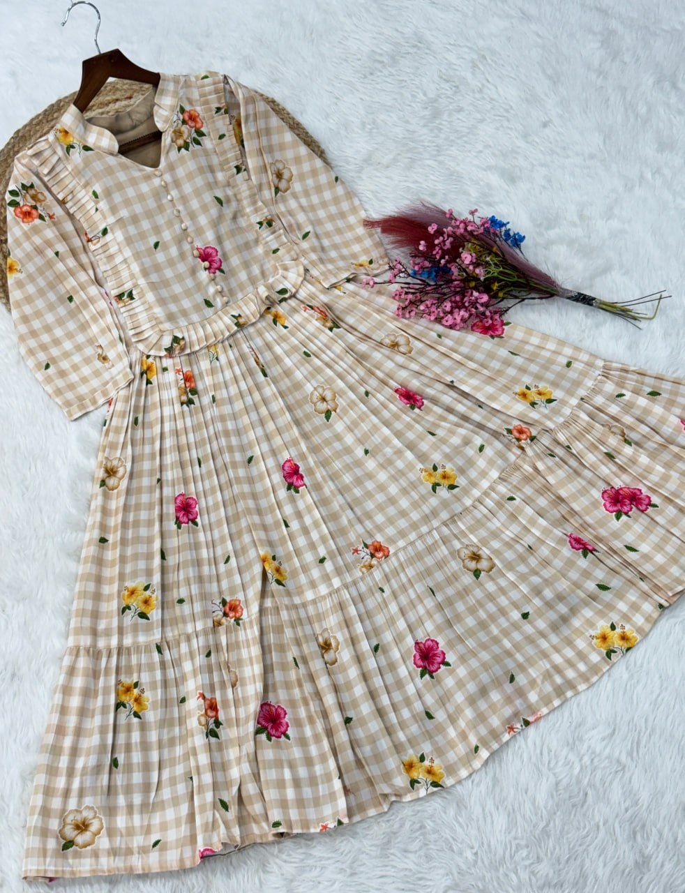 Silk Printed Kurti with Puff Sleeves