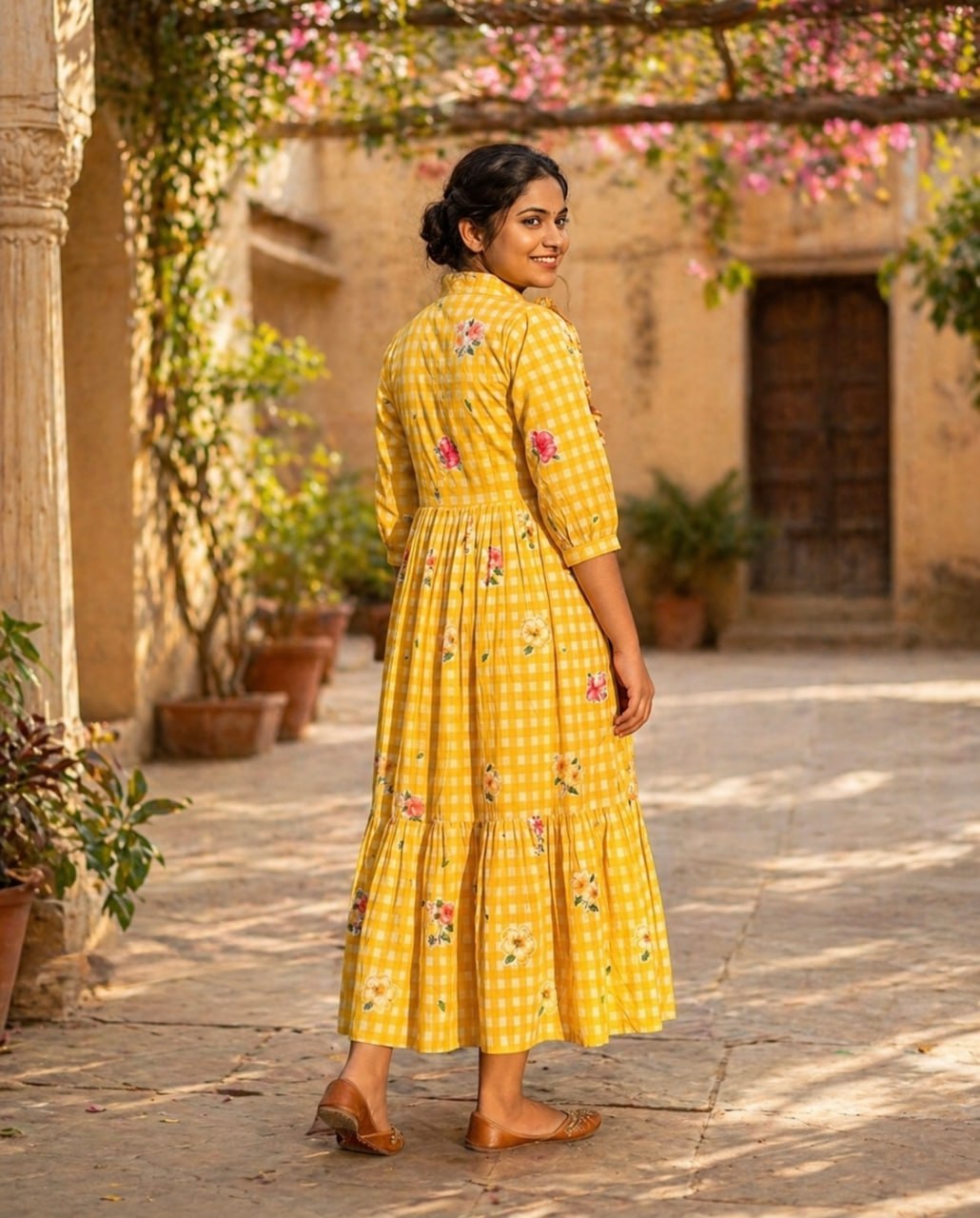 Silk Printed Kurti with Puff Sleeves