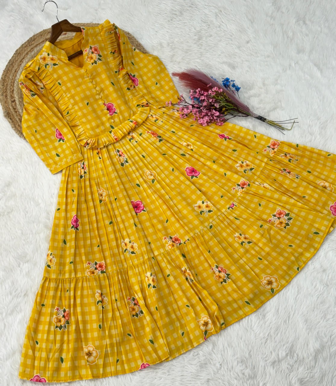 Silk Printed Kurti with Puff Sleeves