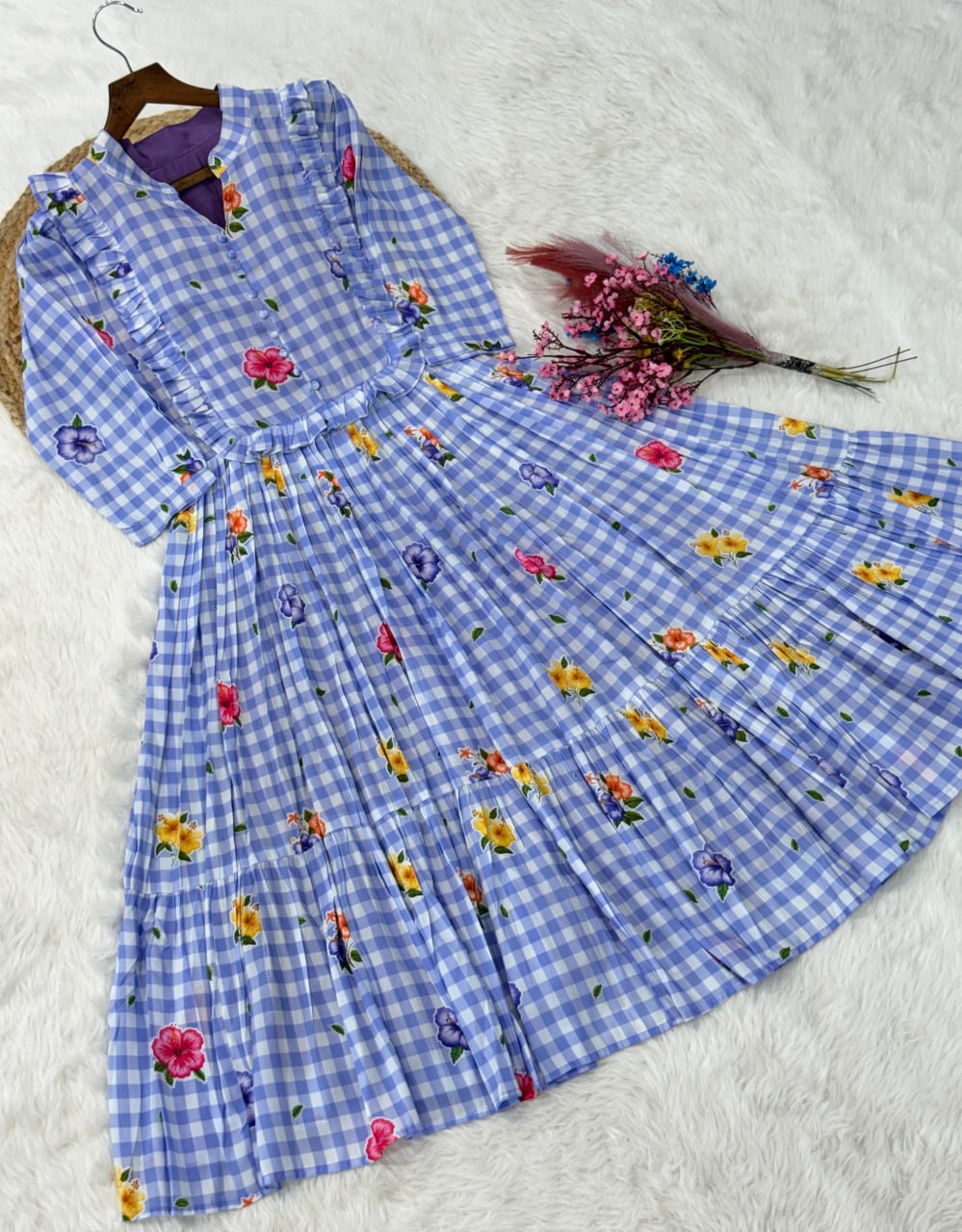 Silk Printed Kurti with Puff Sleeves