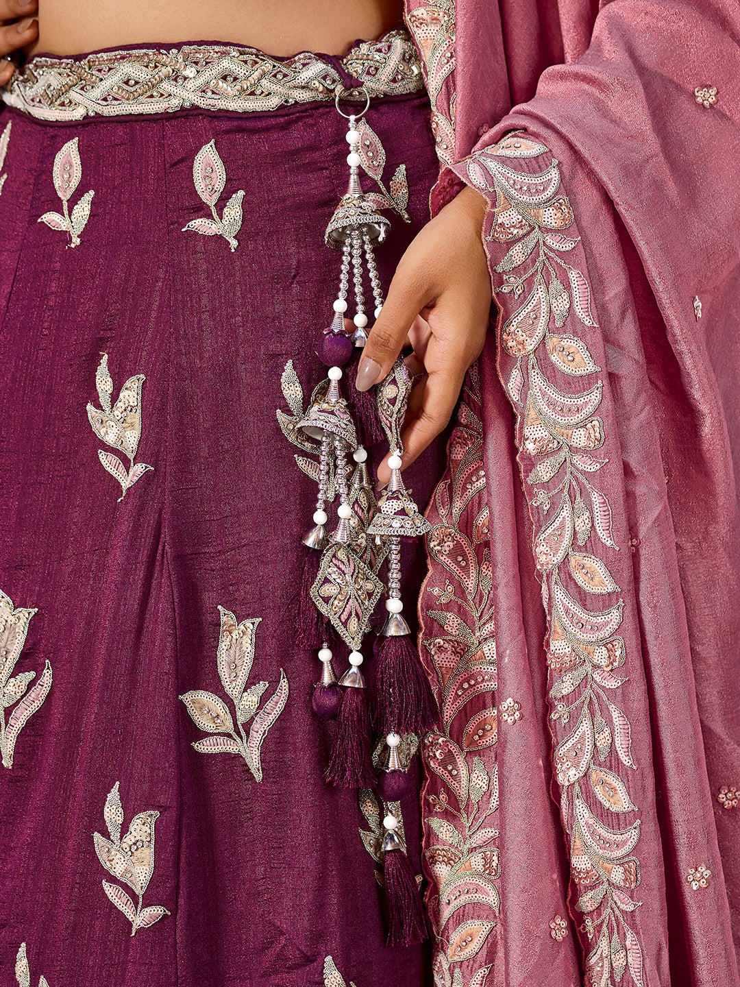 Silk Sequins Embroidered Semi-Stitched Lehenga & Unstitched Blouse With Dupatta