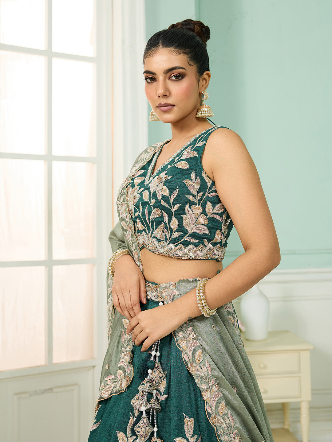 Silk Sequins Embroidered Semi-Stitched Lehenga & Unstitched Blouse With Dupatta