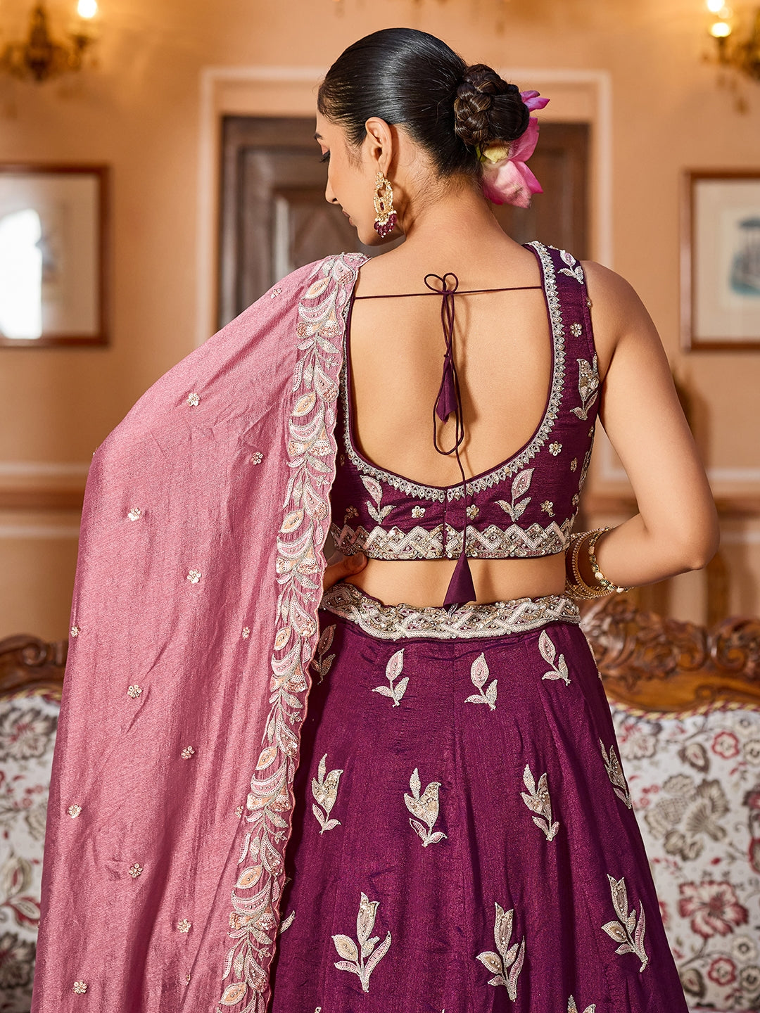 Silk Sequins Embroidered Semi-Stitched Lehenga & Unstitched Blouse With Dupatta