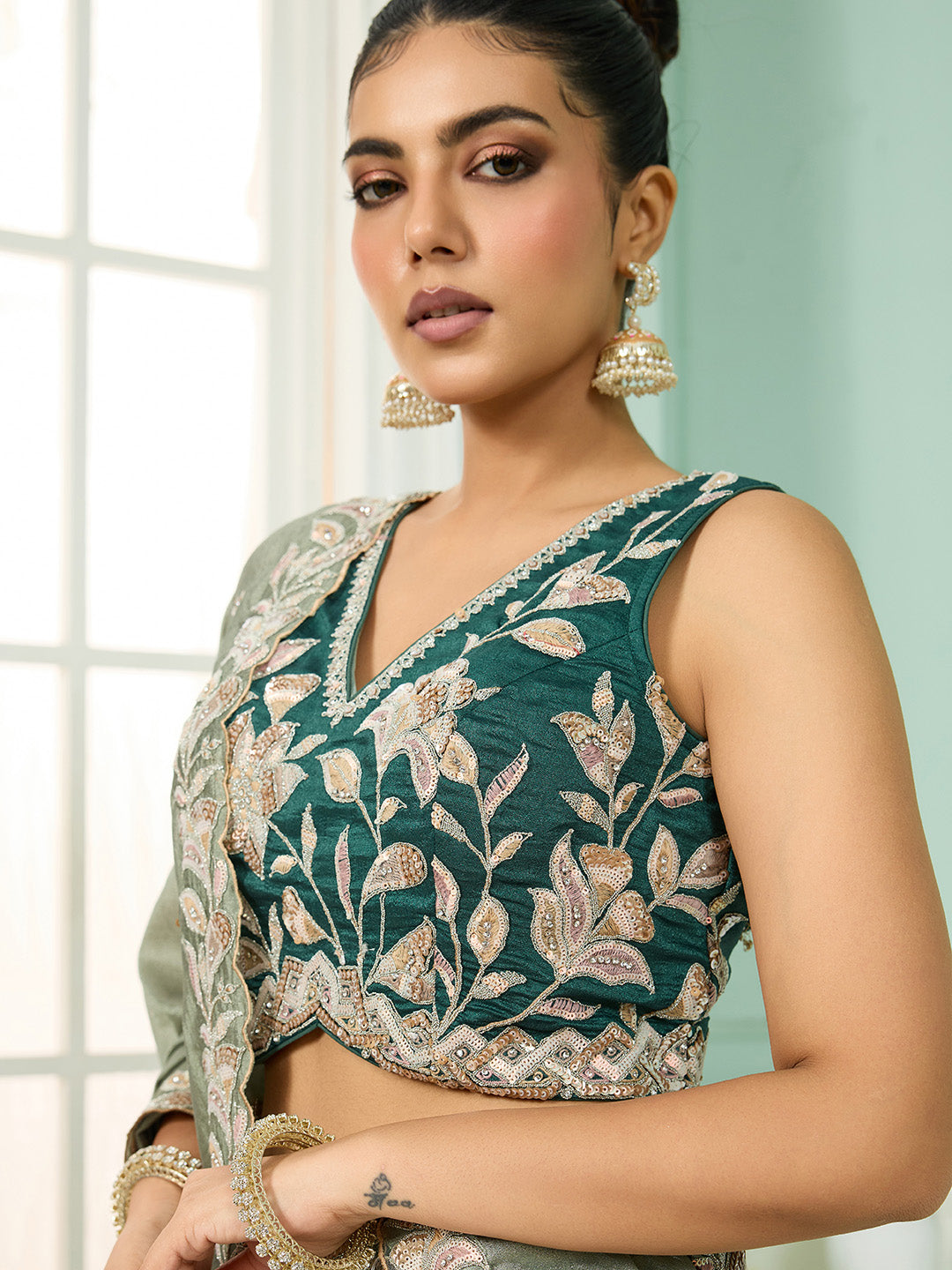 Silk Sequins Embroidered Semi-Stitched Lehenga & Unstitched Blouse With Dupatta