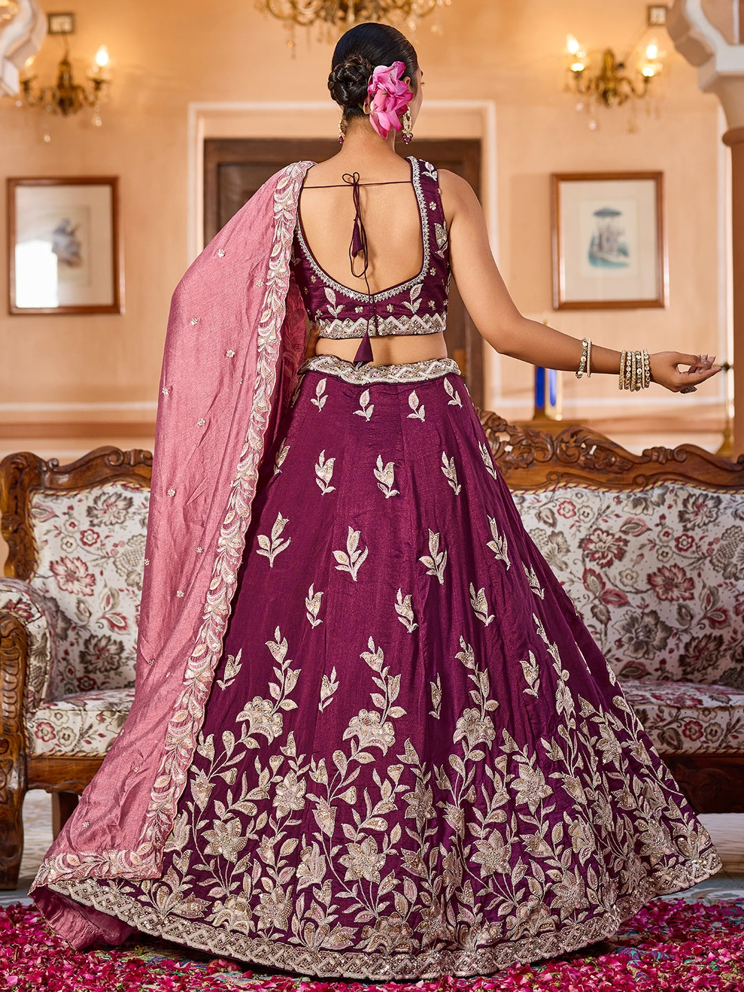 Silk Sequins Embroidered Semi-Stitched Lehenga & Unstitched Blouse With Dupatta