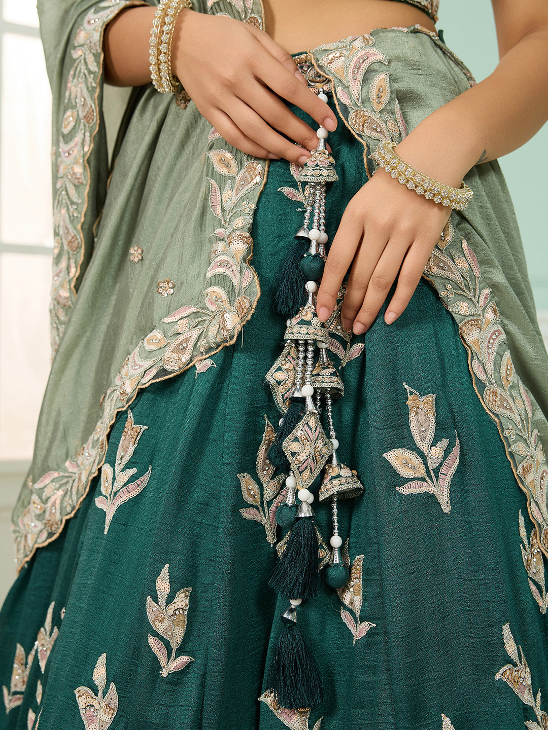 Silk Sequins Embroidered Semi-Stitched Lehenga & Unstitched Blouse With Dupatta