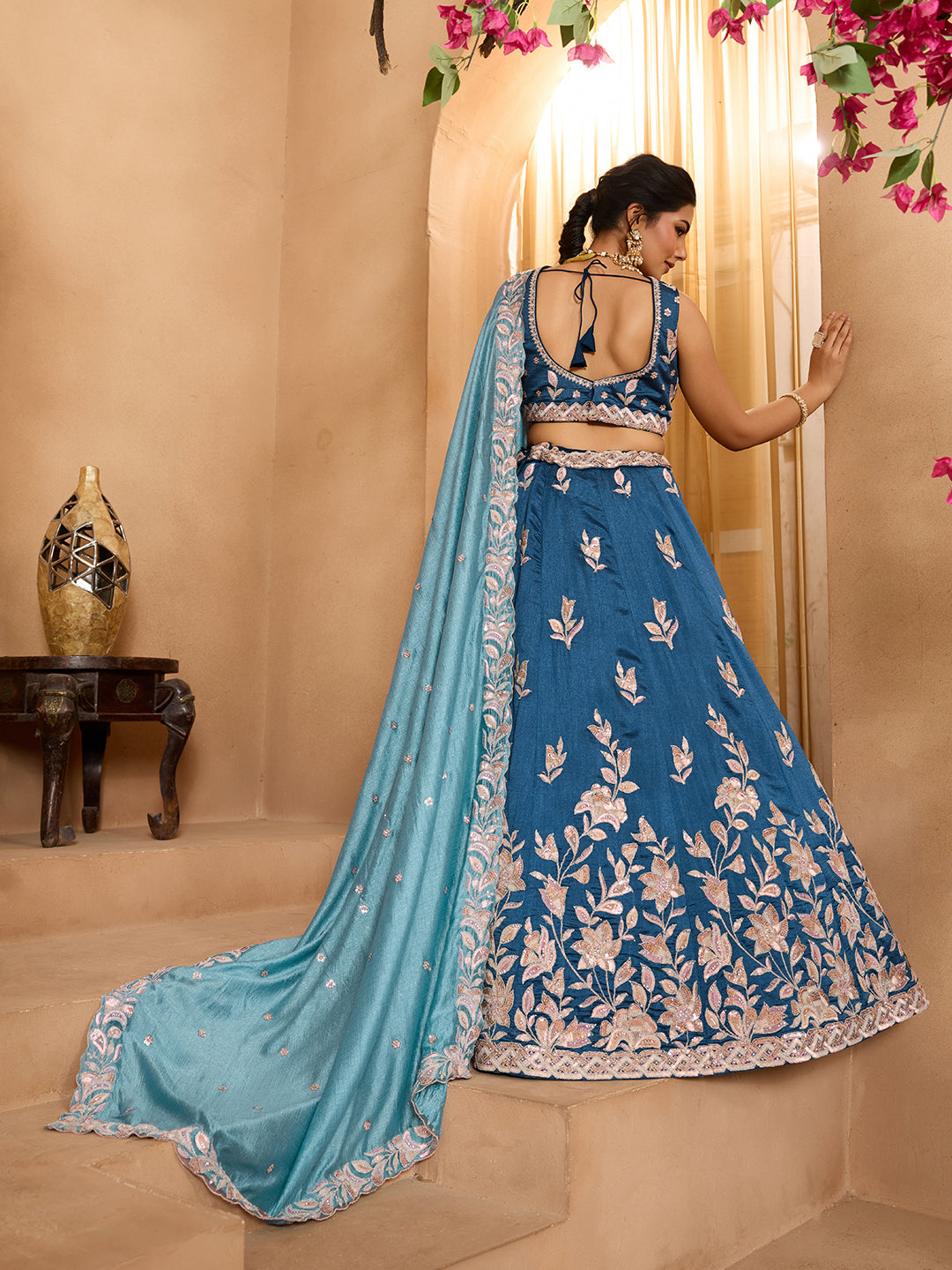 Silk Sequins Embroidered Semi-Stitched Lehenga & Unstitched Blouse With Dupatta