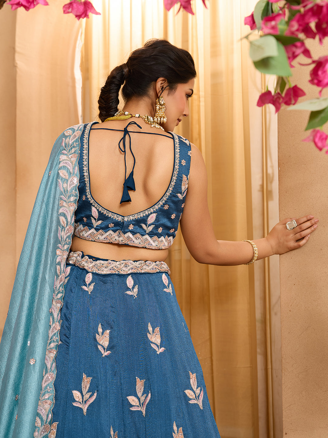 Silk Sequins Embroidered Semi-Stitched Lehenga & Unstitched Blouse With Dupatta
