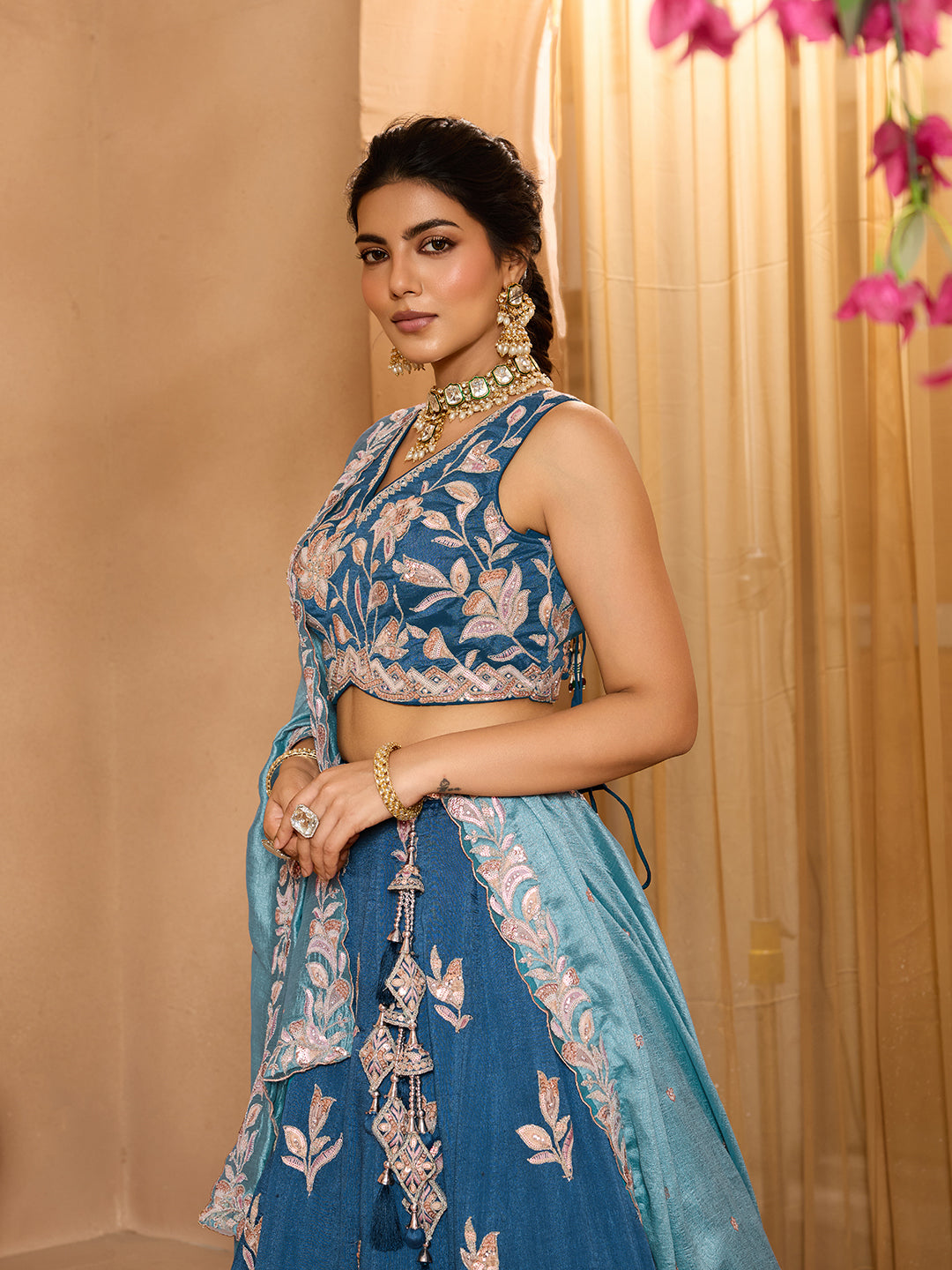 Silk Sequins Embroidered Semi-Stitched Lehenga & Unstitched Blouse With Dupatta