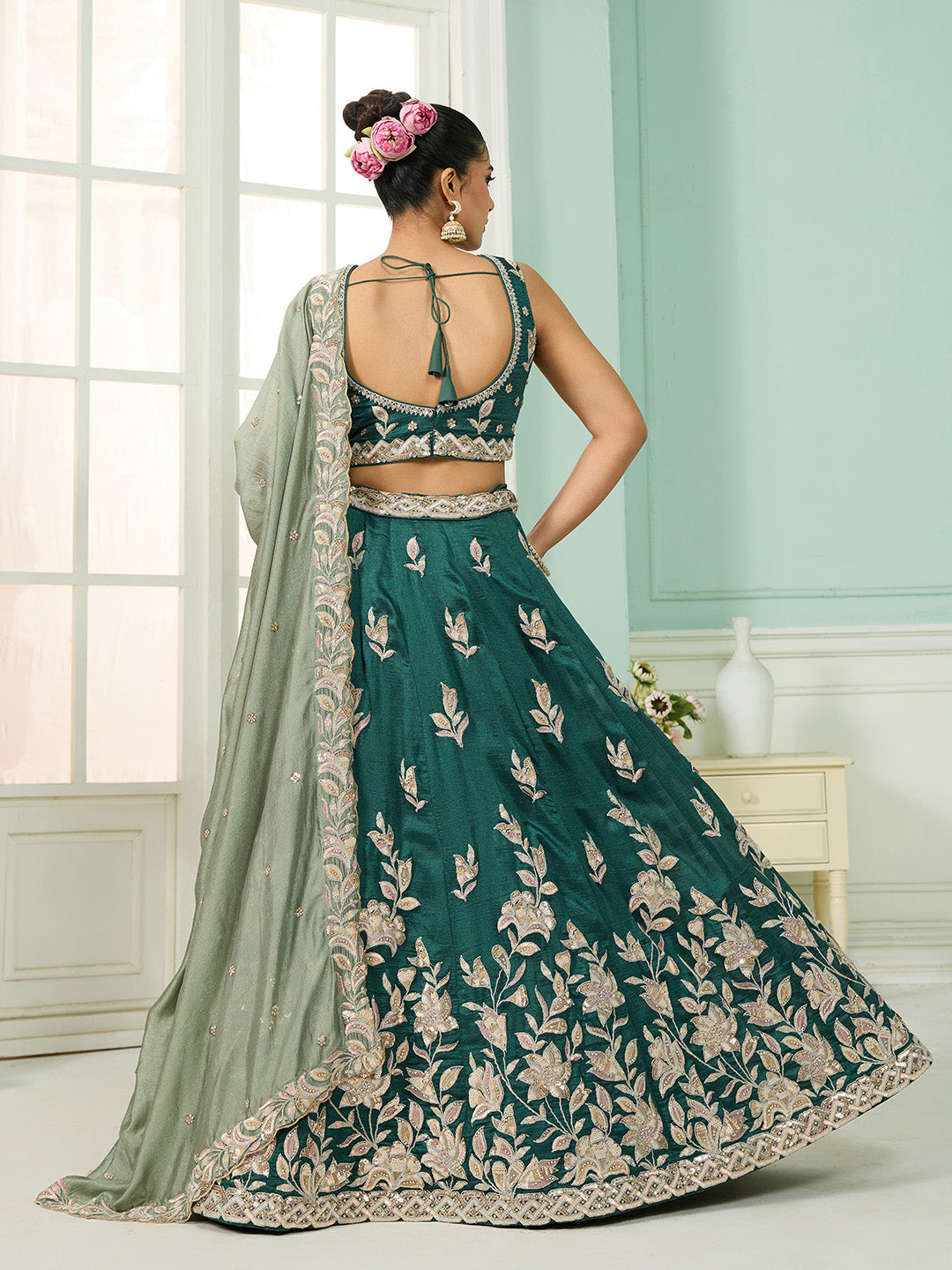 Silk Sequins Embroidered Semi-Stitched Lehenga & Unstitched Blouse With Dupatta