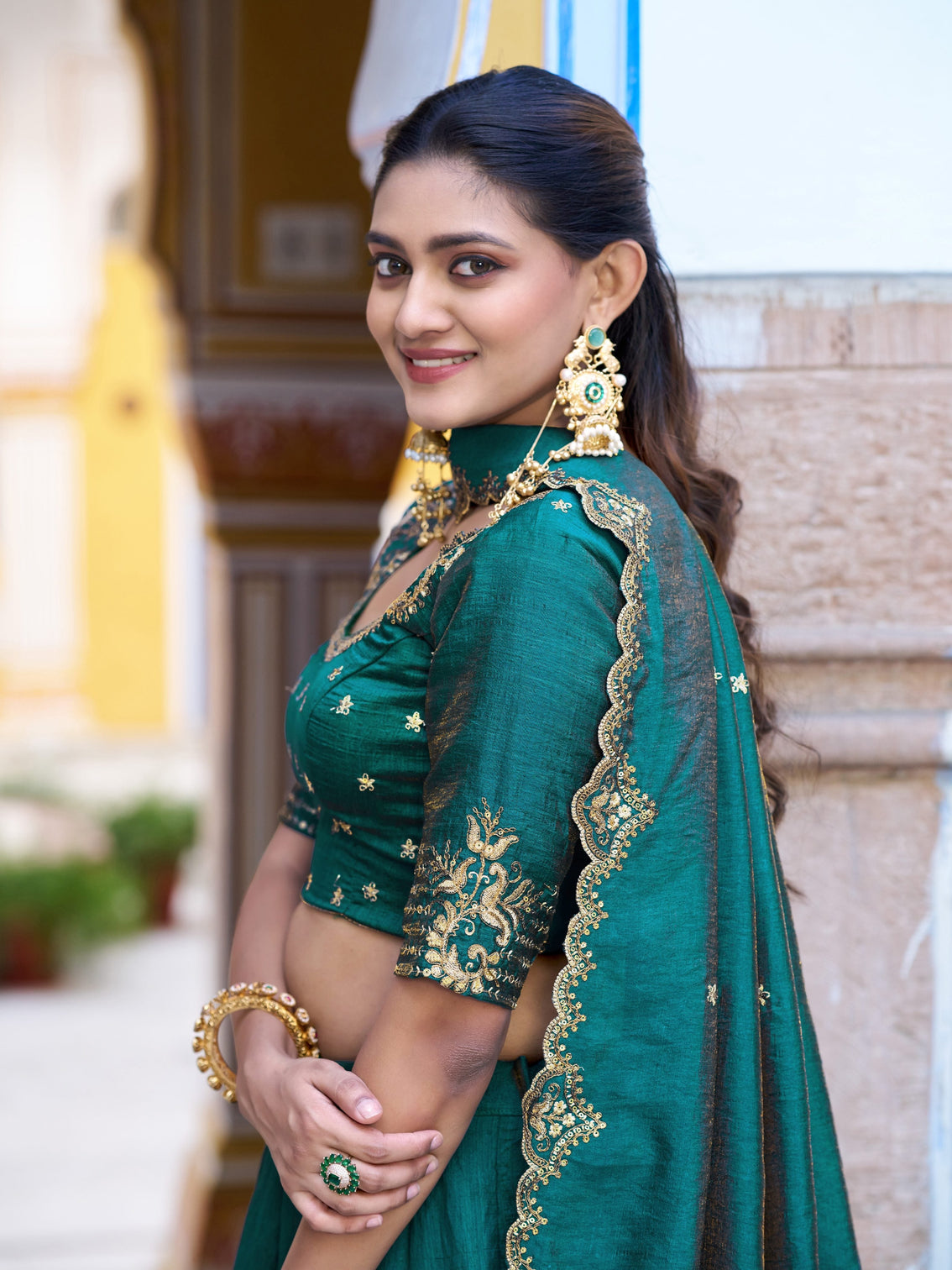 Bridesmaid wear peacock blue color lehenga
