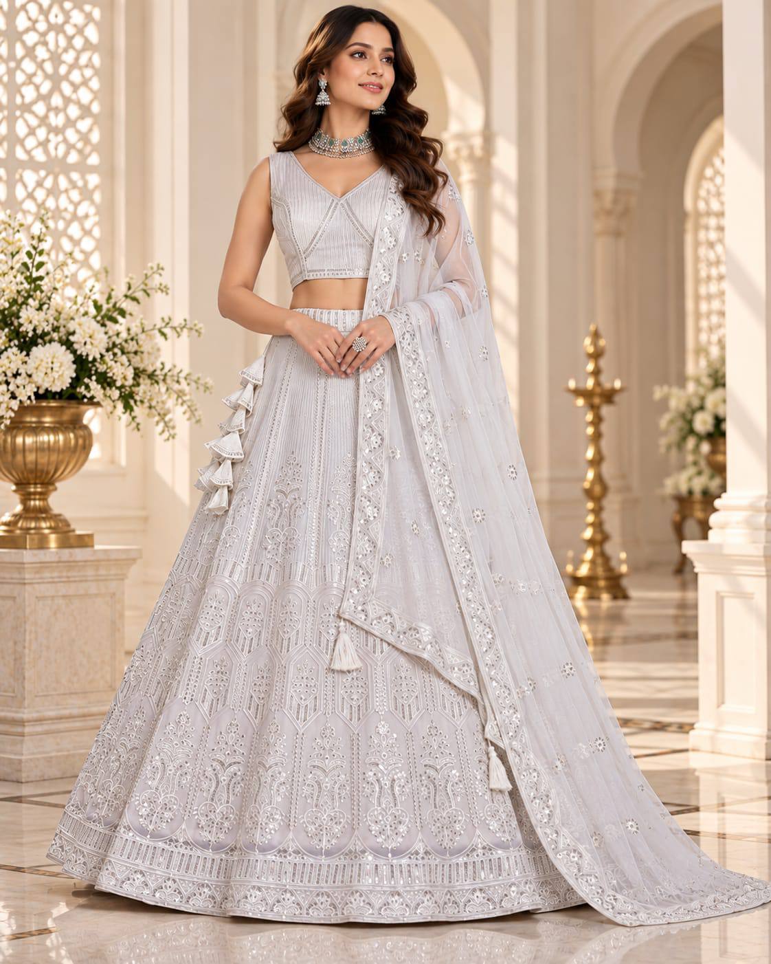 Silver Gray Georgette Sequins Lehenga