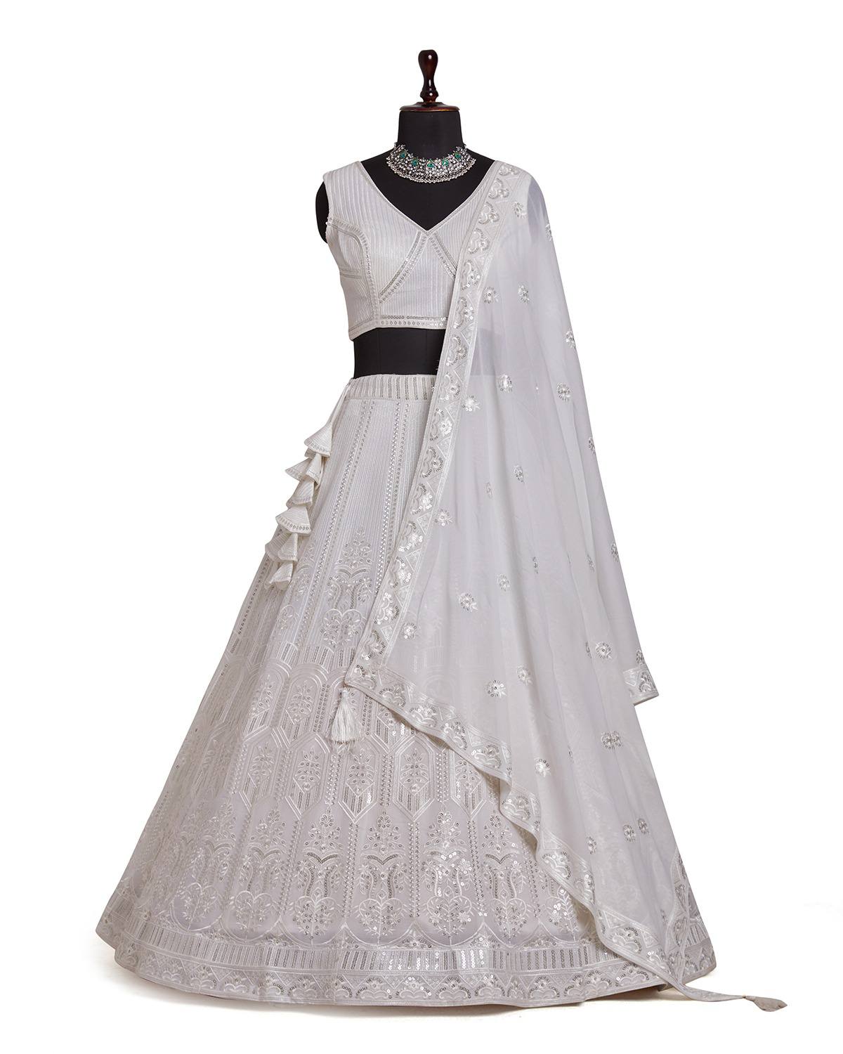 Silver Gray Georgette Sequins Lehenga