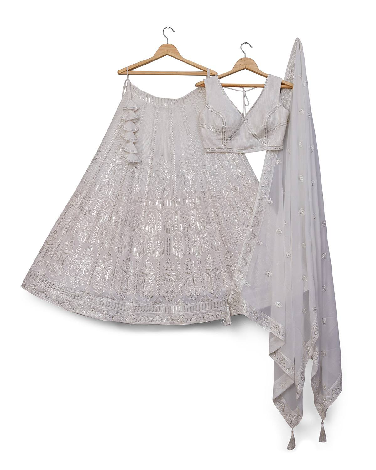 Silver Gray Georgette Sequins Lehenga