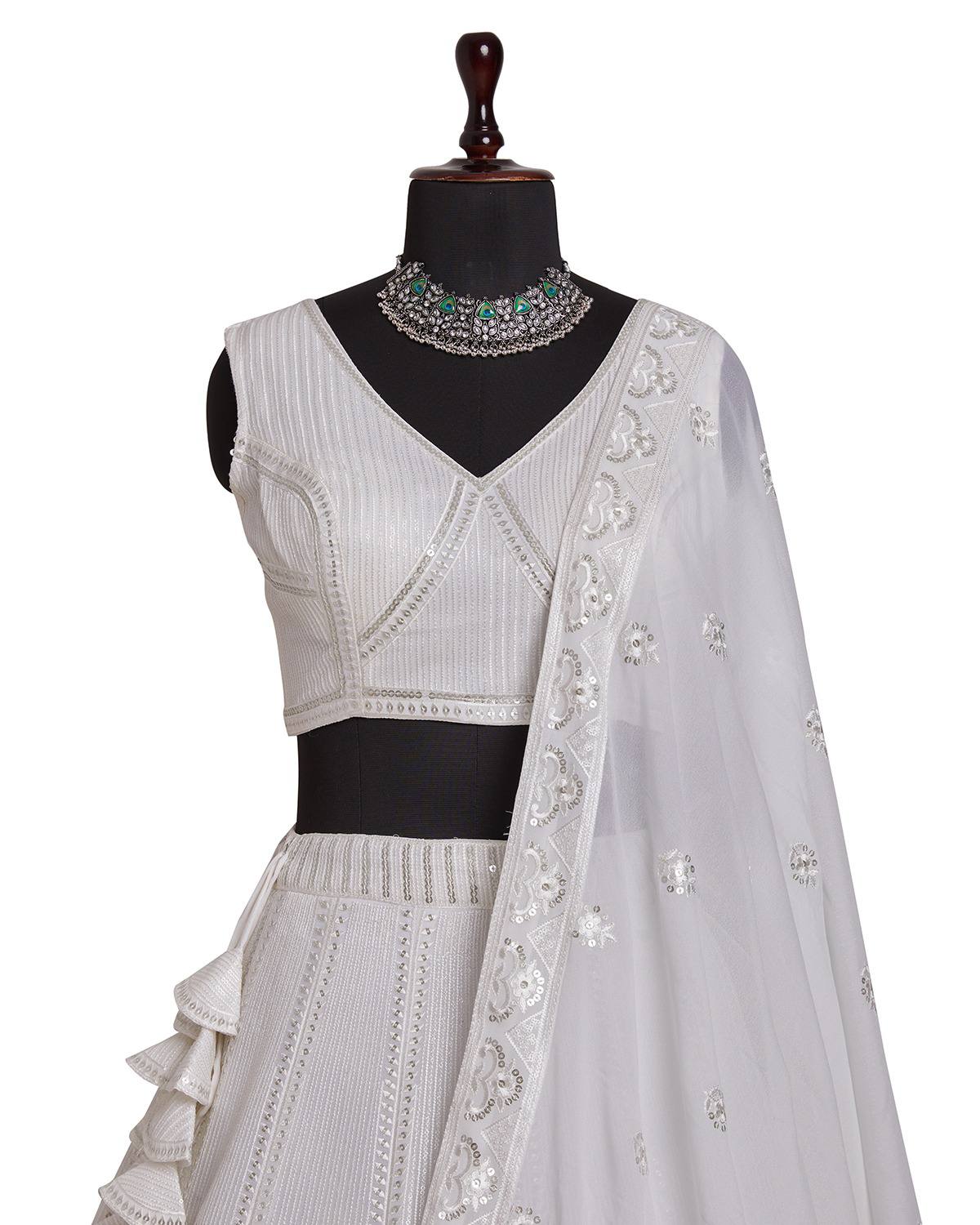 Silver Gray Georgette Sequins Lehenga