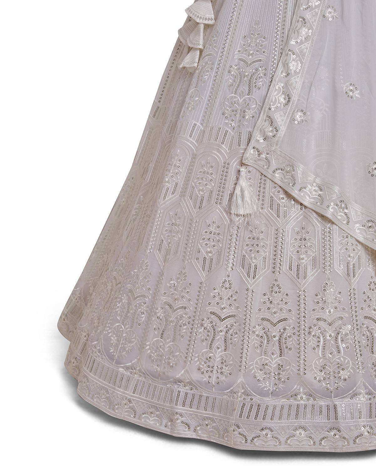 Silver Gray Georgette Sequins Lehenga