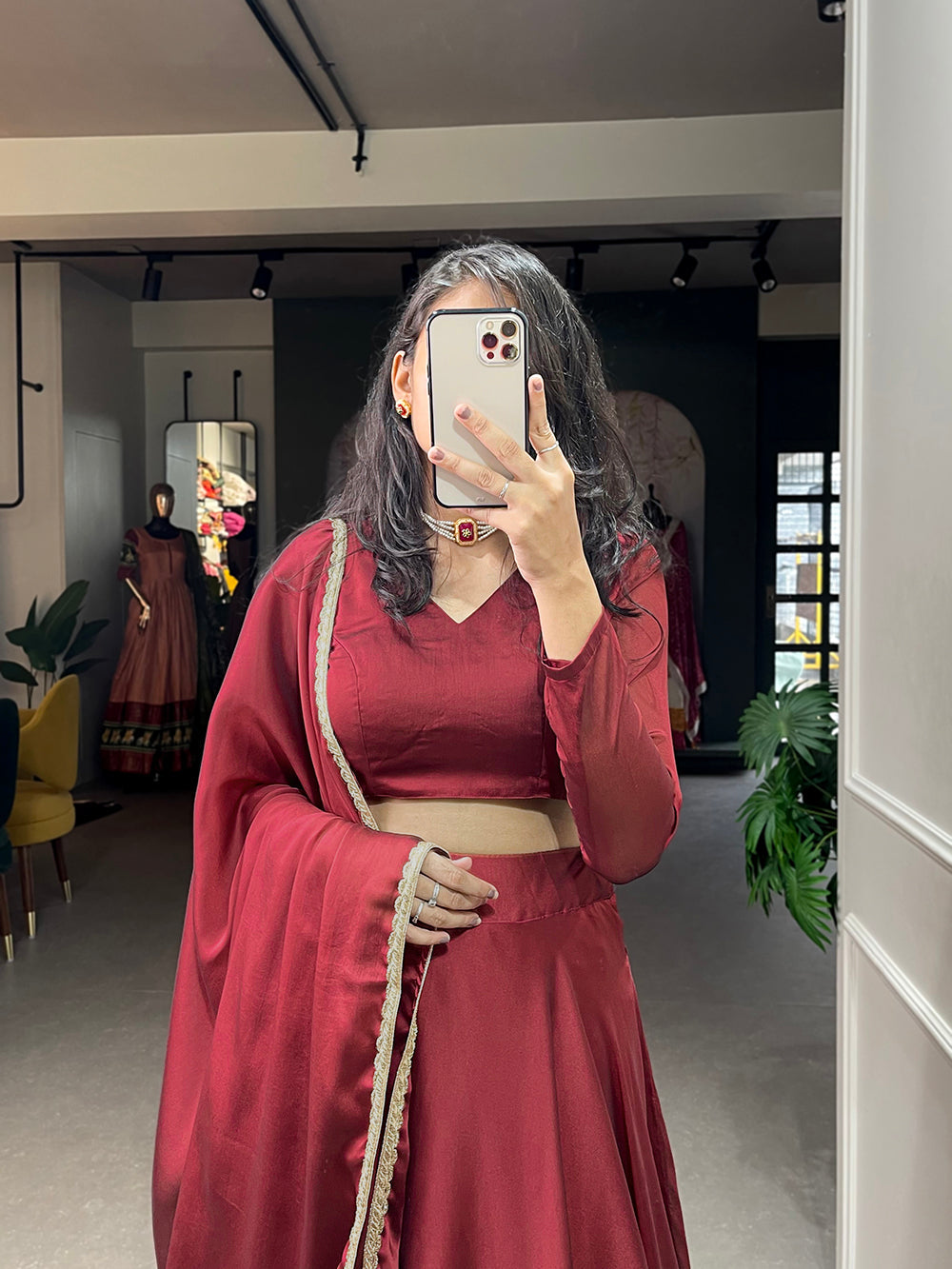 Maroon Color Plain With Lace Border Rangoli Silk Chaniya Choli