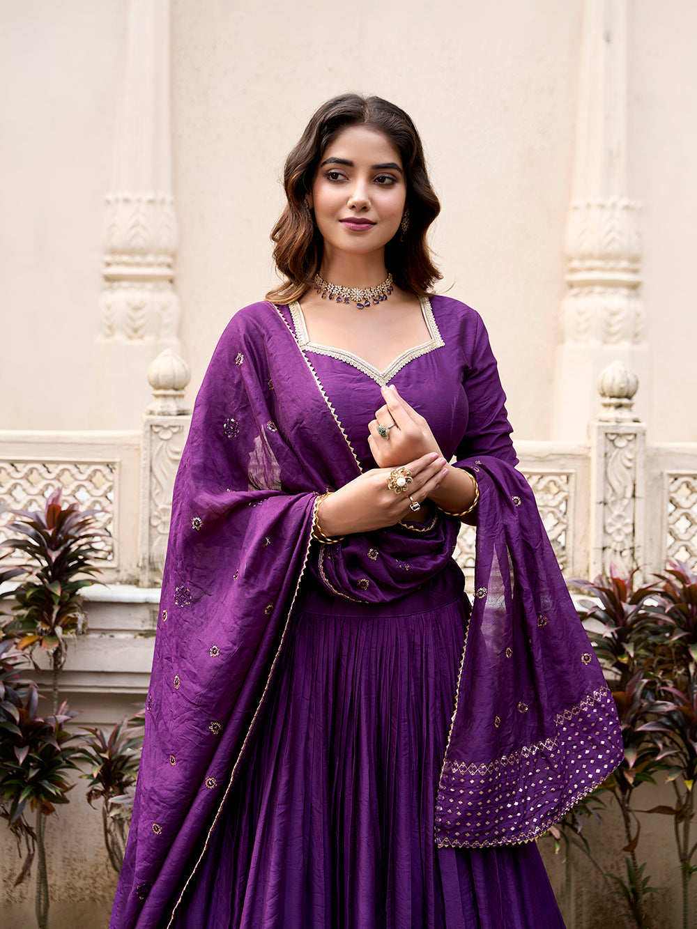 Elegant dark purple zari weaving chanderi silk wedding wear lehenga choli with dupatta