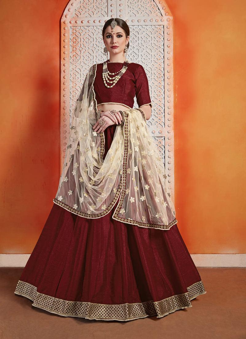 Simple But Stylish Designer Maroon Art Silk Base Lehenga Choli