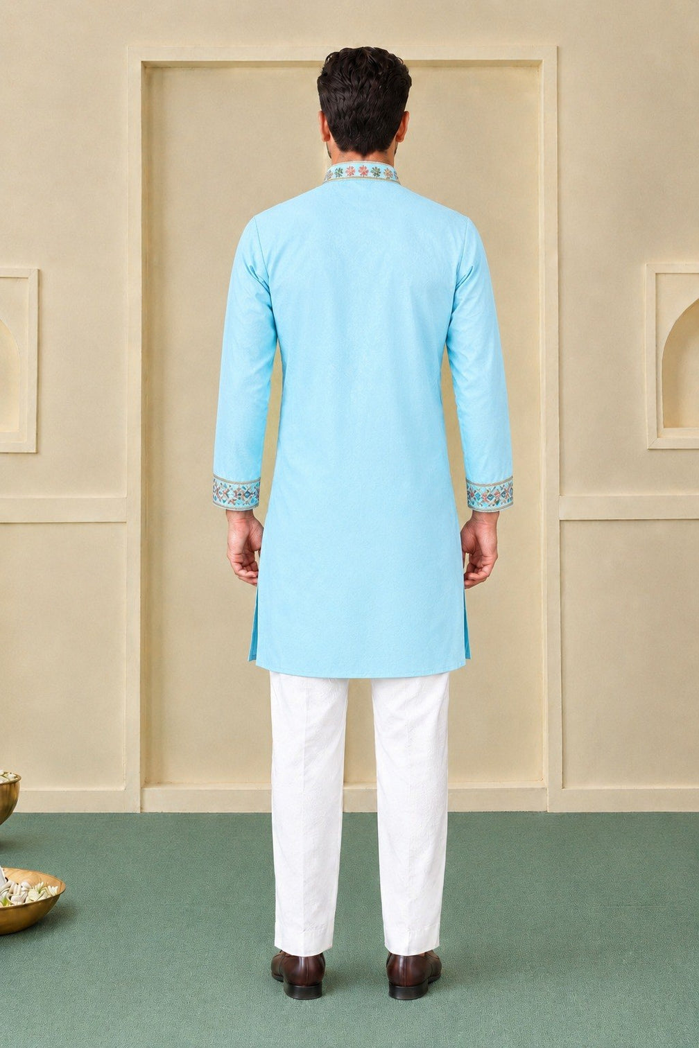 Sky Blue Coach Silk Kurta Pant Set