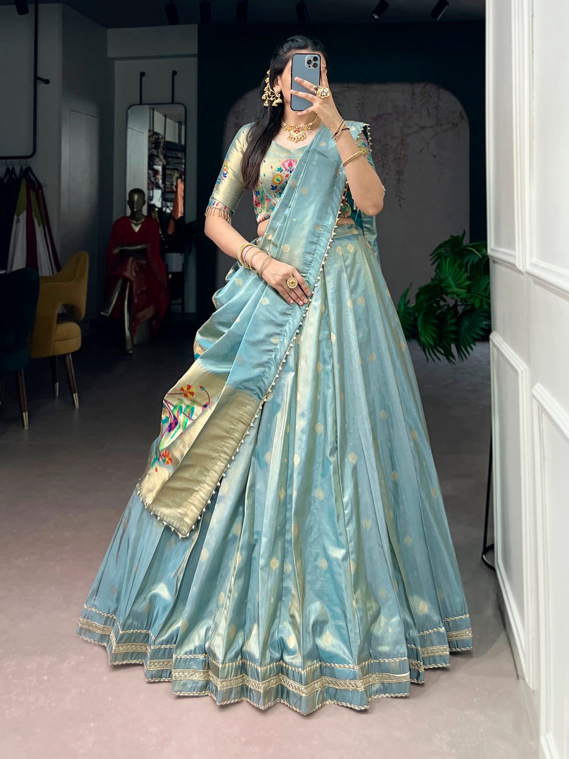 Bridal wear zari weaving work lehenga