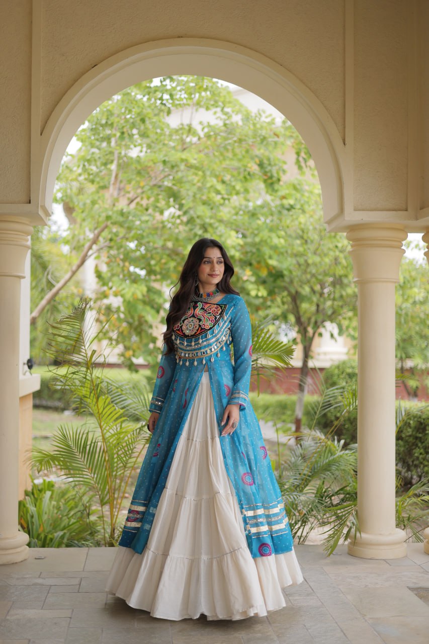 Sky Blue Cotton Lehenga with Bandhani Kurti