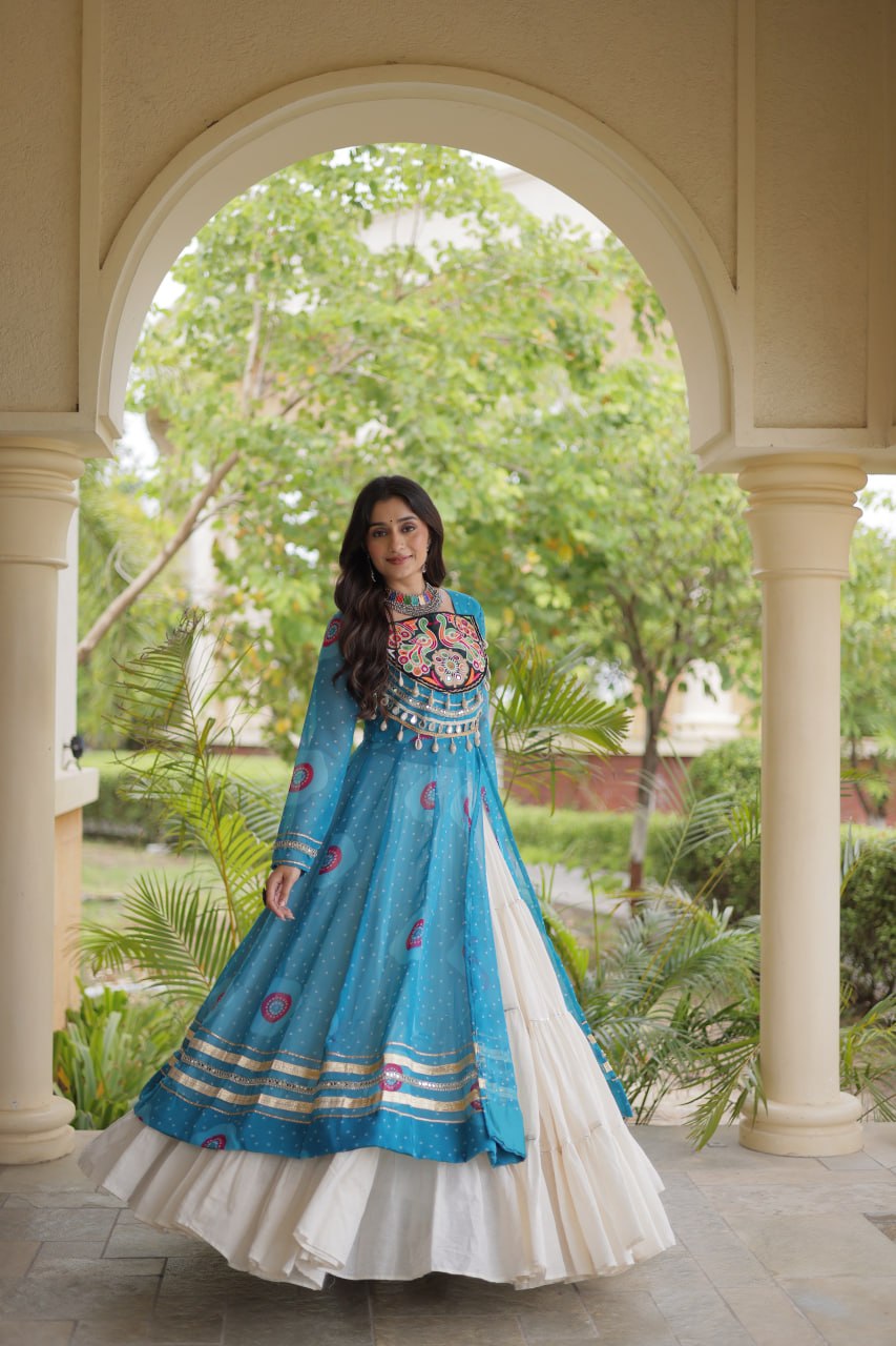 Sky Blue Cotton Lehenga with Bandhani Kurti