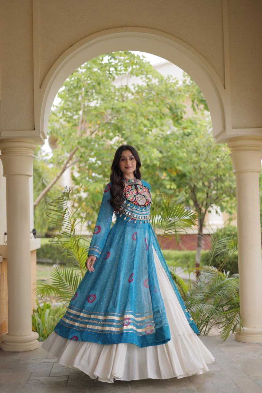 Sky Blue Cotton Lehenga with Bandhani Kurti
