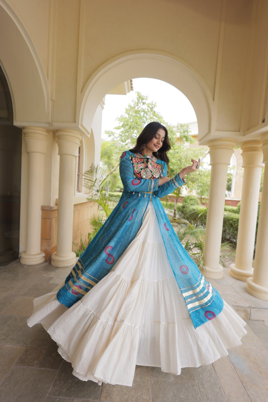 Sky Blue Cotton Lehenga with Bandhani Kurti