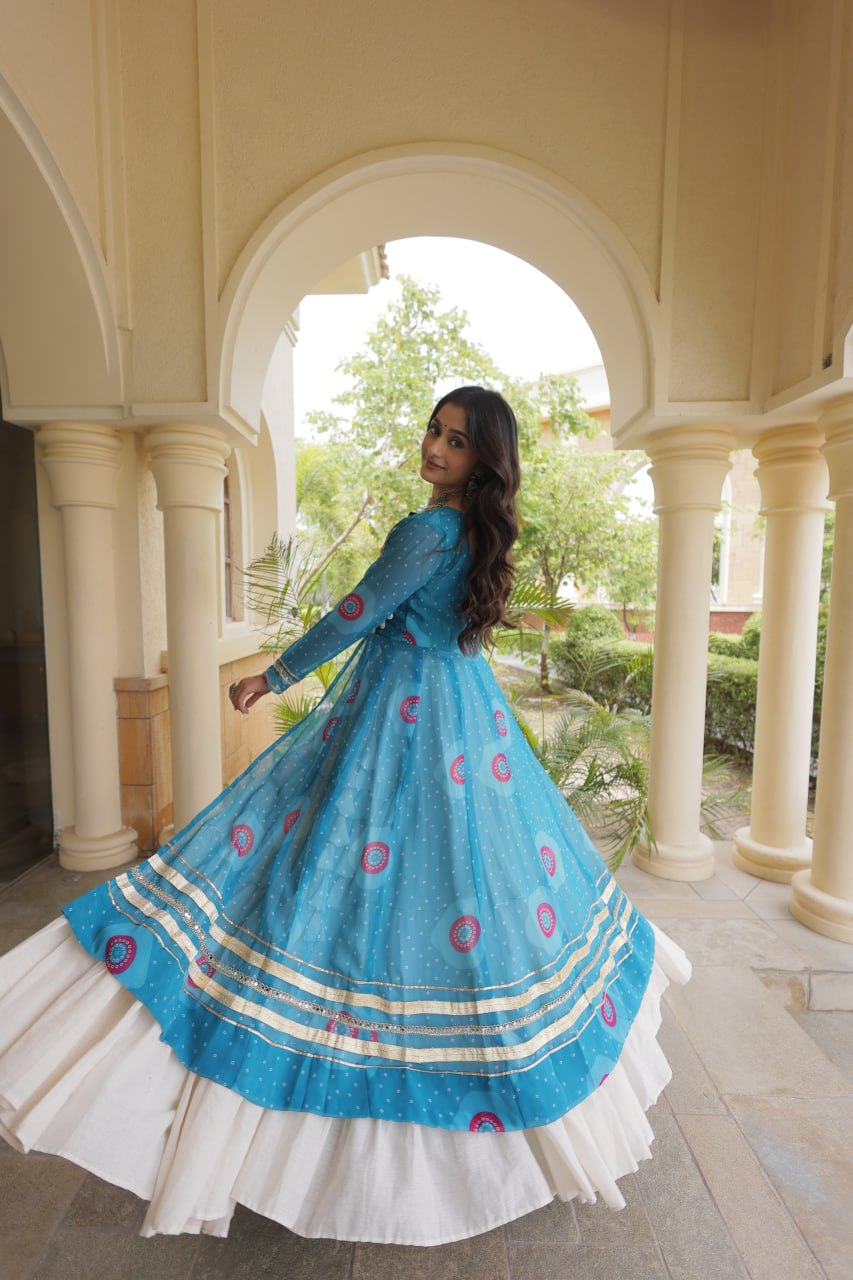 Sky Blue Cotton Lehenga with Bandhani Kurti