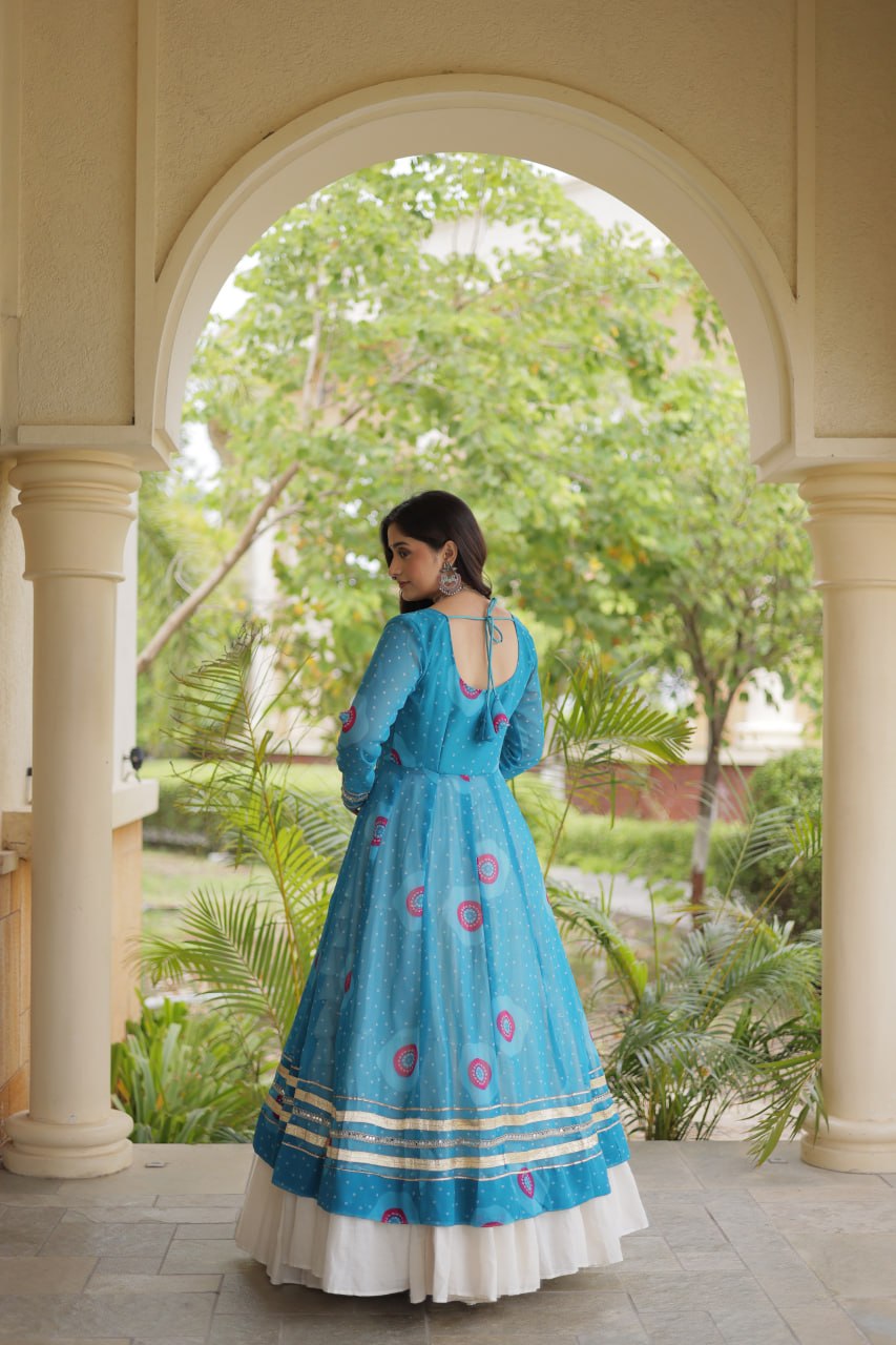 Sky Blue Cotton Lehenga with Bandhani Kurti