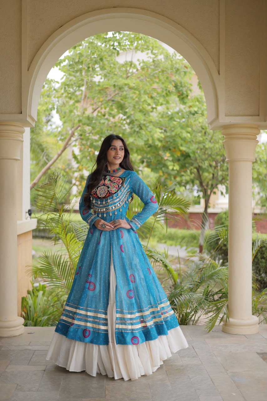 Sky Blue Cotton Lehenga with Bandhani Kurti