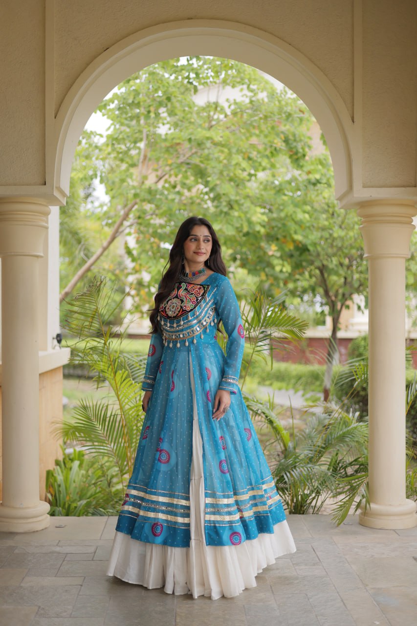 Sky Blue Cotton Lehenga with Bandhani Kurti