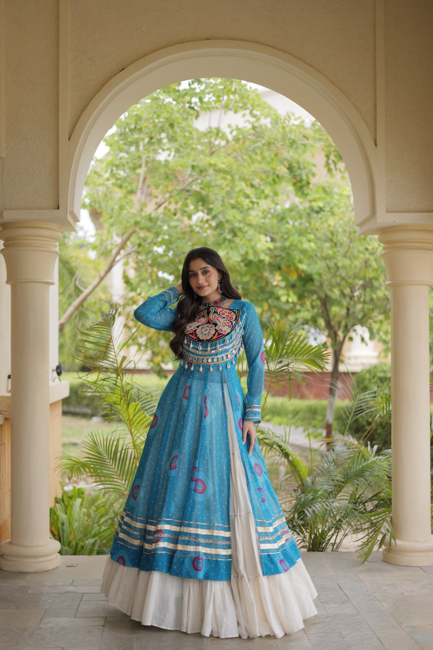 Sky Blue Cotton Lehenga with Bandhani Kurti