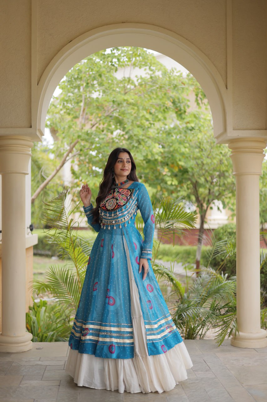 Sky Blue Cotton Lehenga with Bandhani Kurti