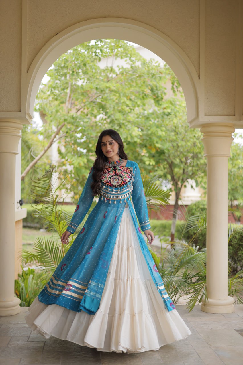 Sky Blue Cotton Lehenga with Bandhani Kurti