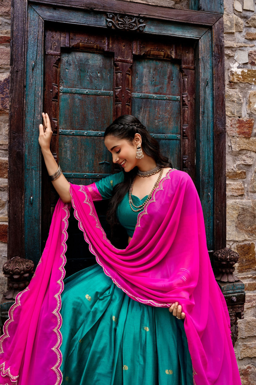 Sky Blue Cotton Silk South Indian Lehenga