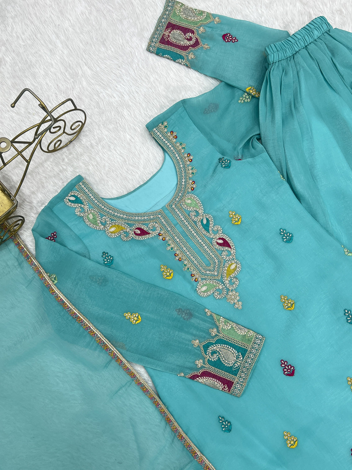 Sky Blue Crunchy Silk Sharara suit