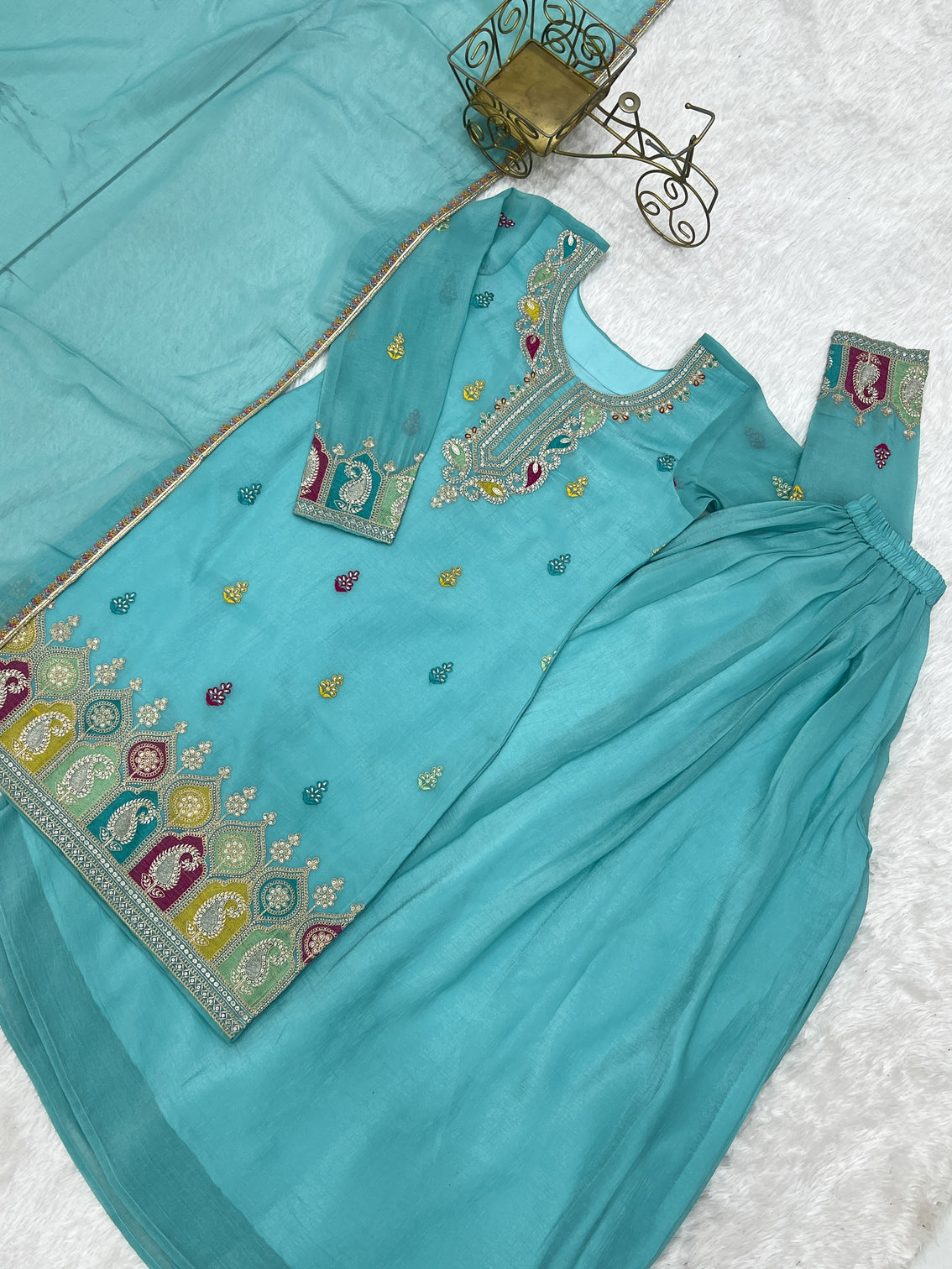 Sky Blue Crunchy Silk Sharara suit
