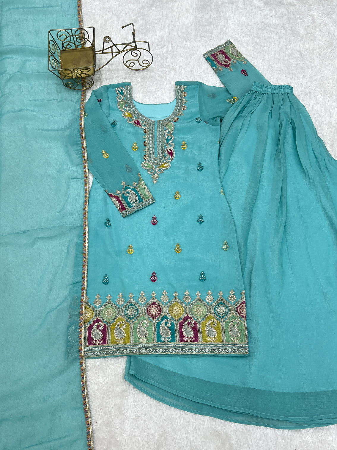 Sky Blue Crunchy Silk Sharara suit